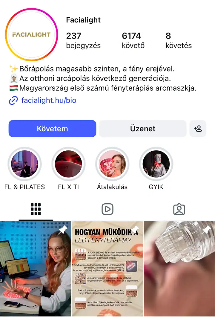 Facialight Instagram oldal – edukációs tartalmak
